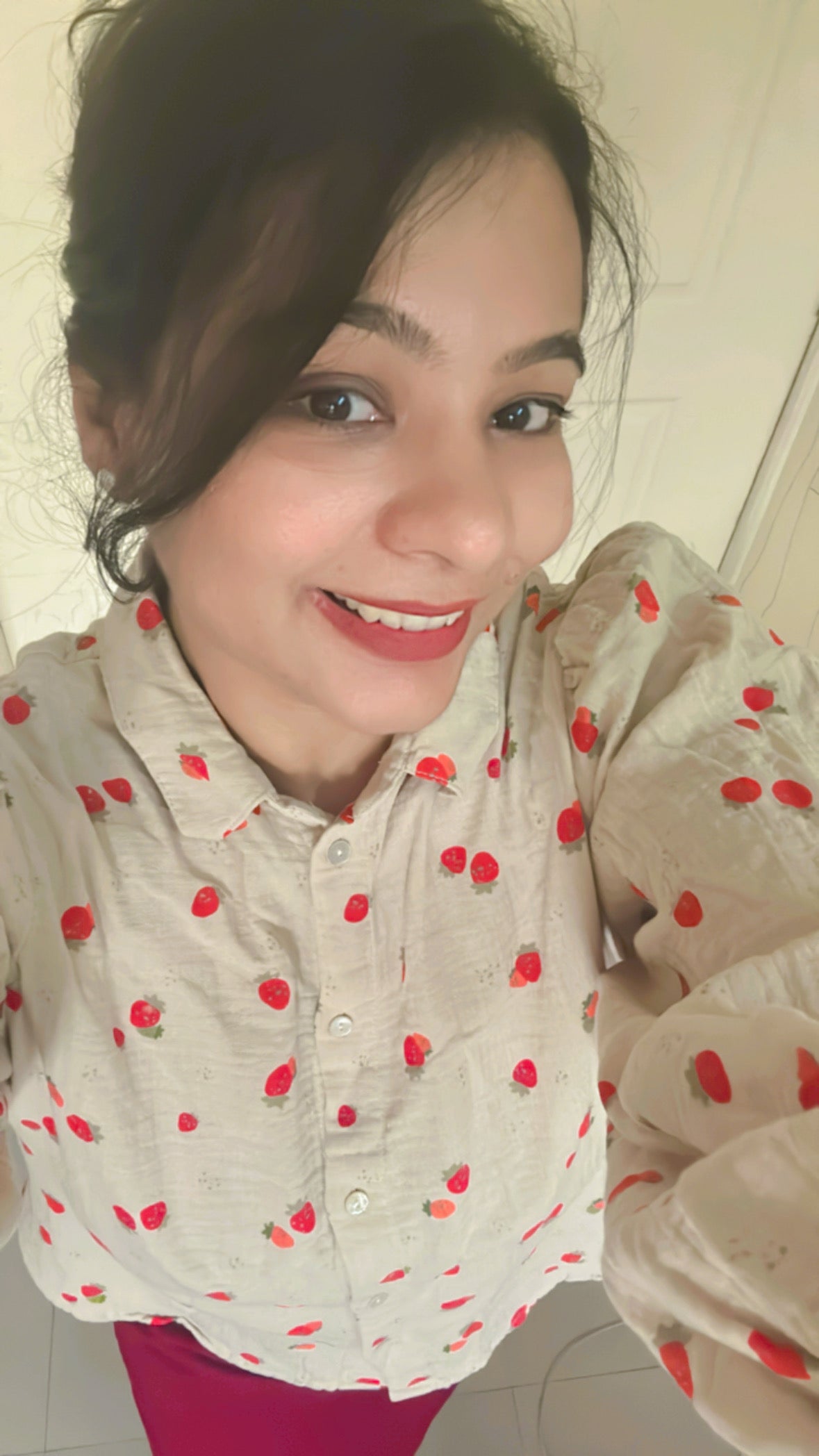 Cheery Print Boho Sleeves Cute Shirt