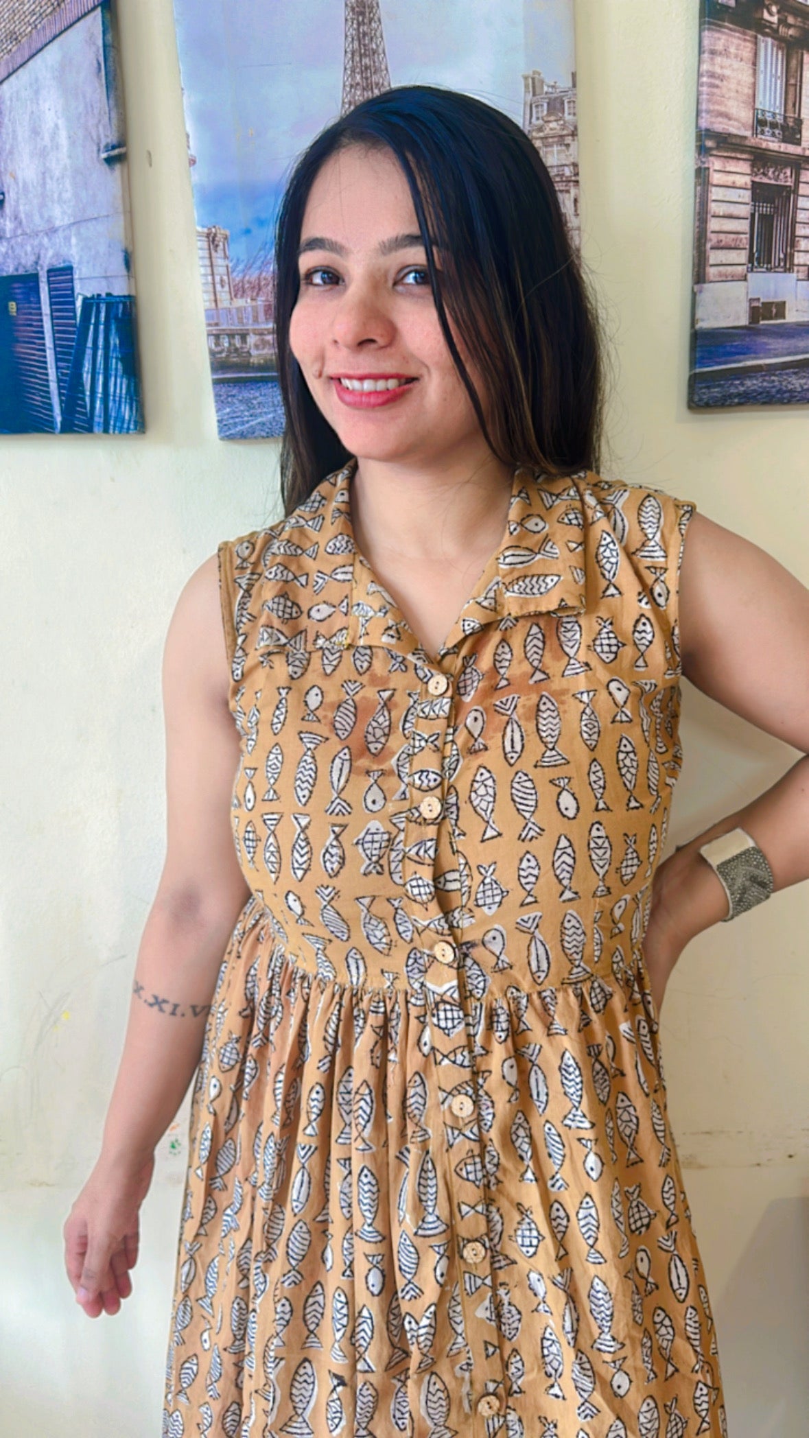 Rust Orange Hand-Block Printed Sleeveless Dress