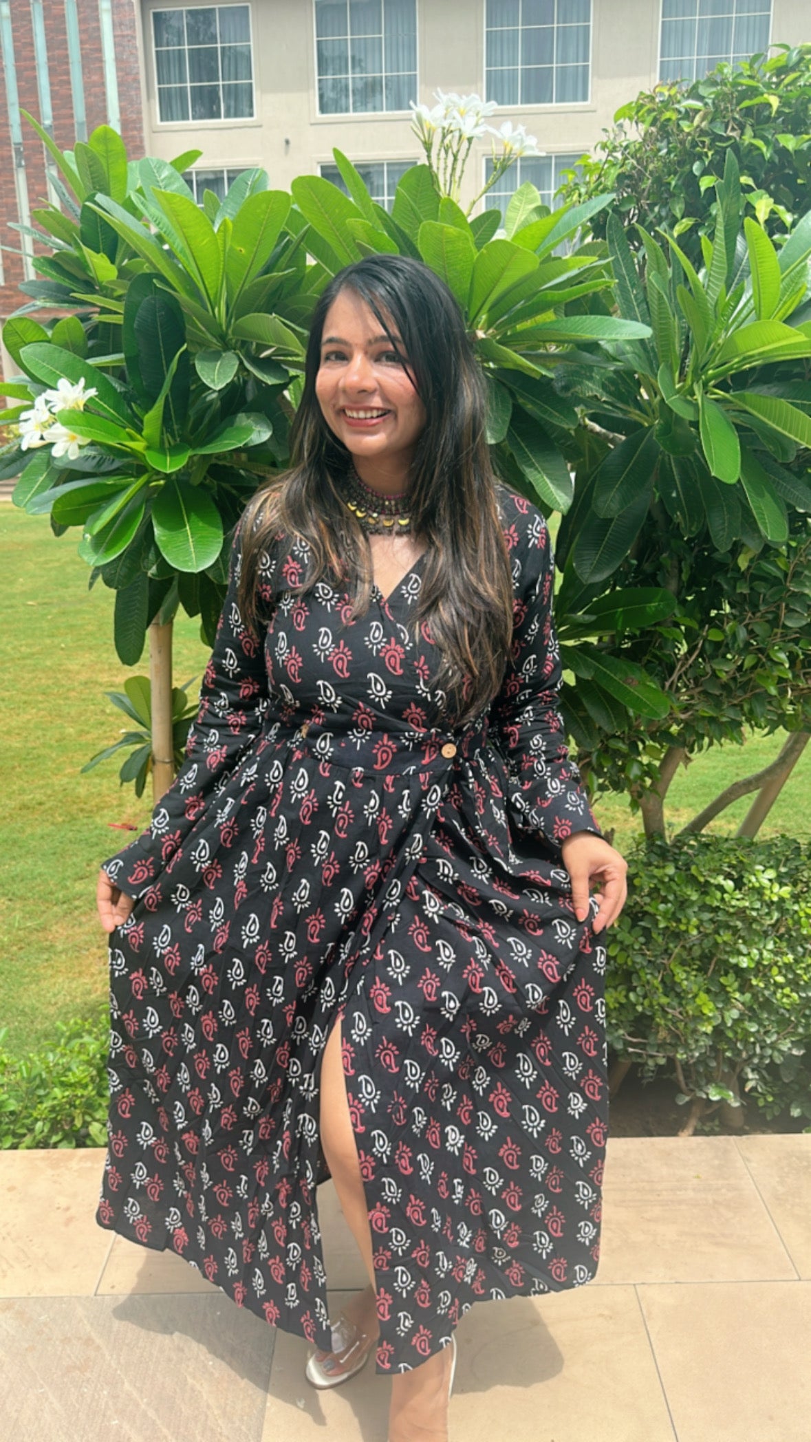 Magenta Rani Dress at Hand-Block Print