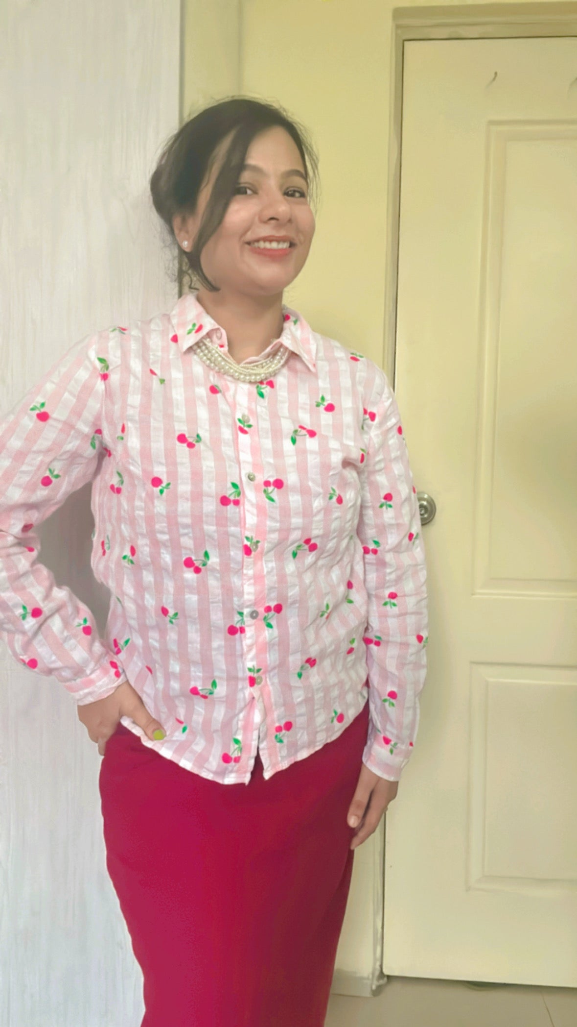 Baby Pink Strawberry Print Shrit