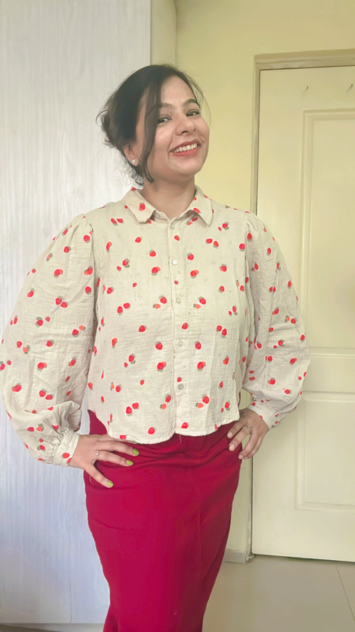 Cheery Print Boho Sleeves Cute Shirt