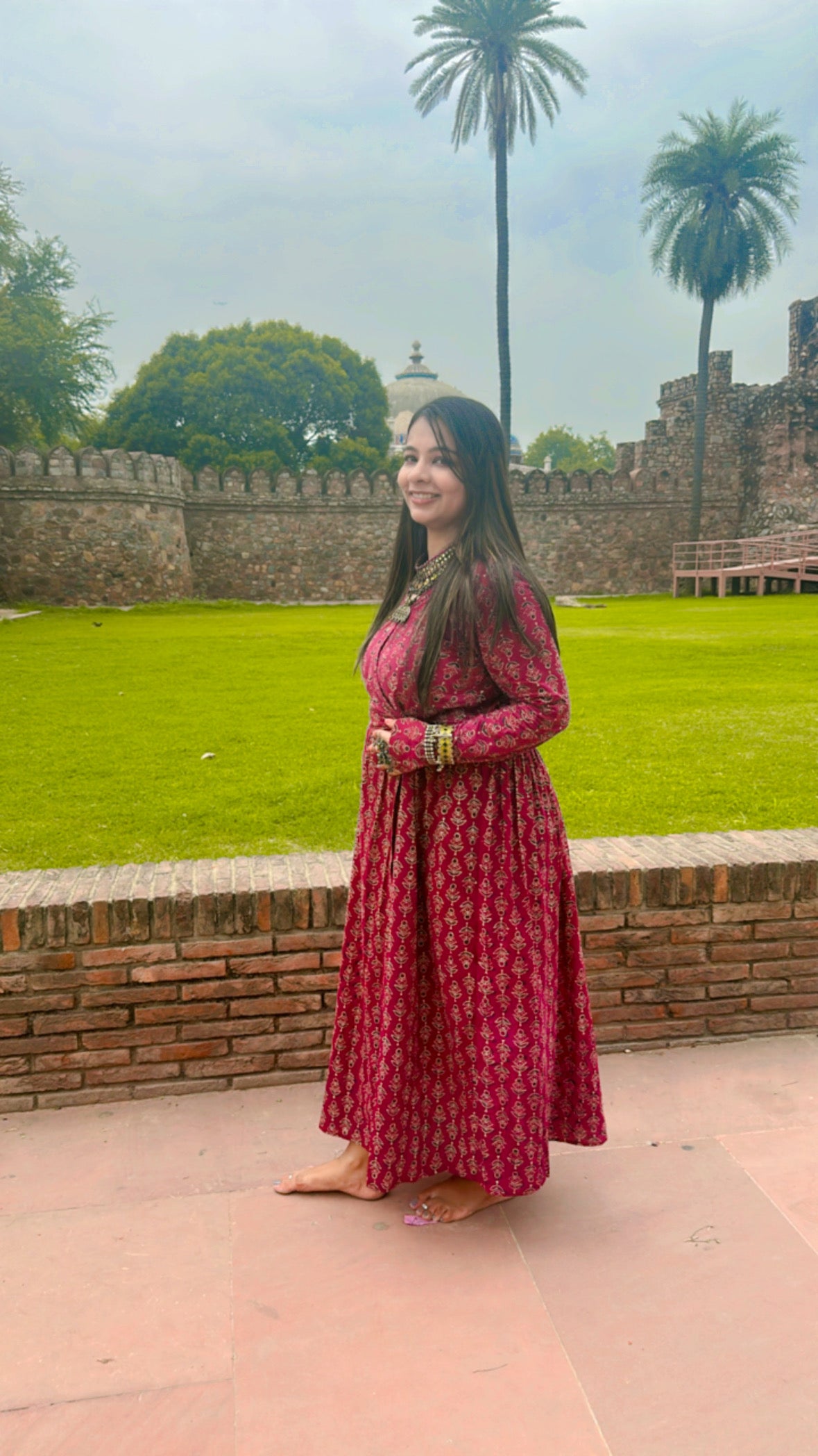 Magenta Rani Dress at Hand-Block Print