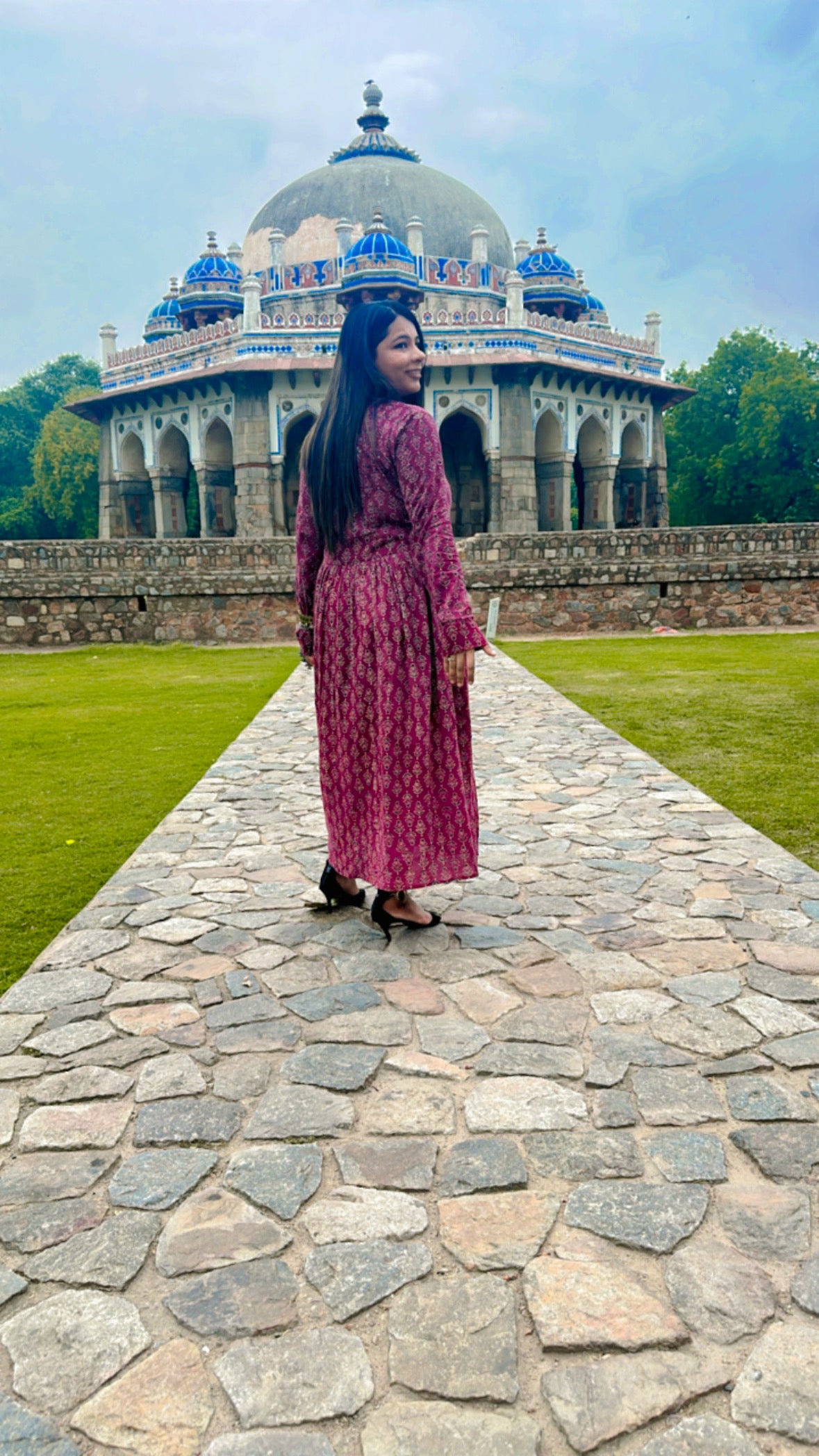 Magenta Rani Dress at Hand-Block Print