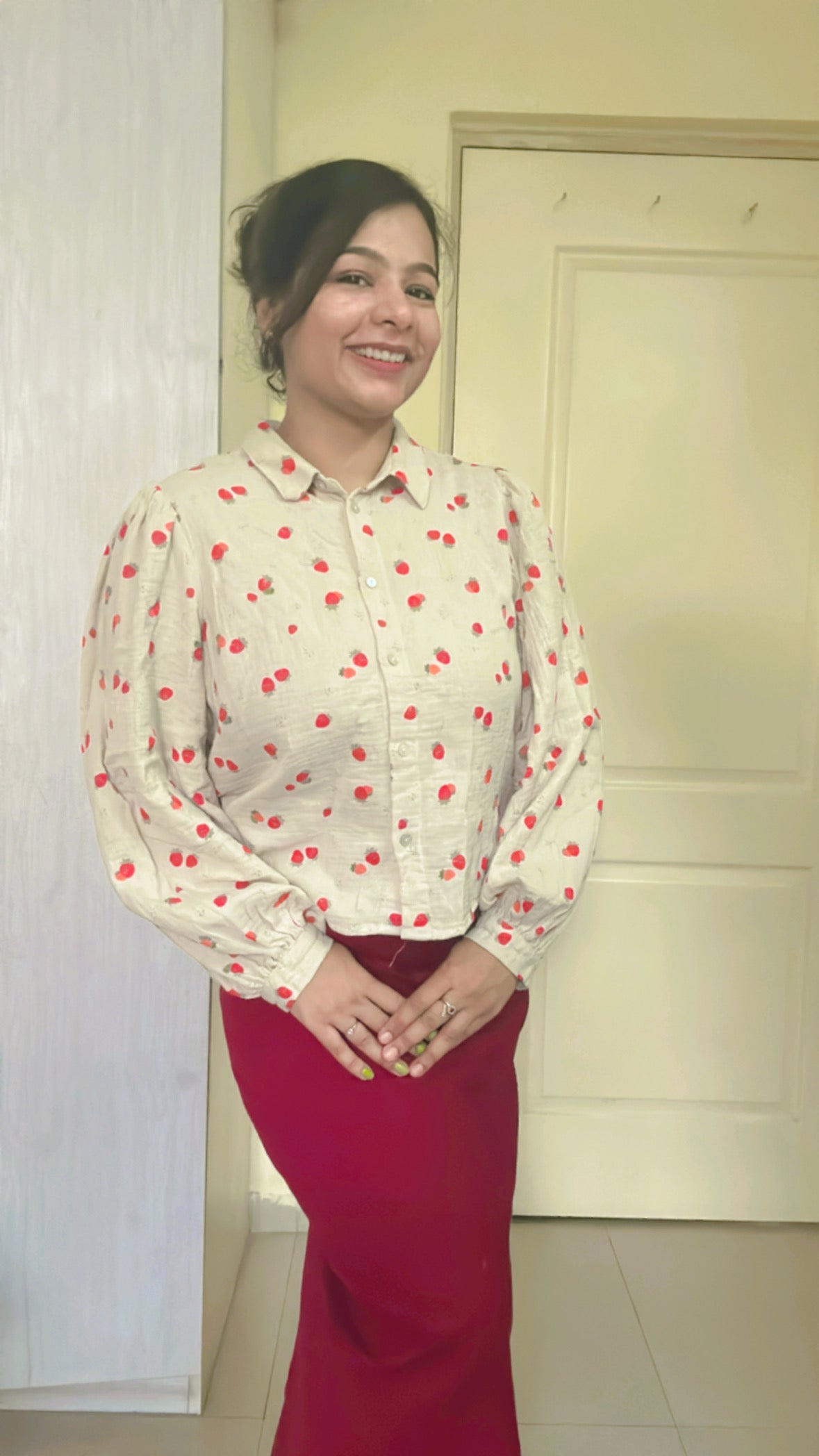 Cheery Print Boho Sleeves Cute Shirt