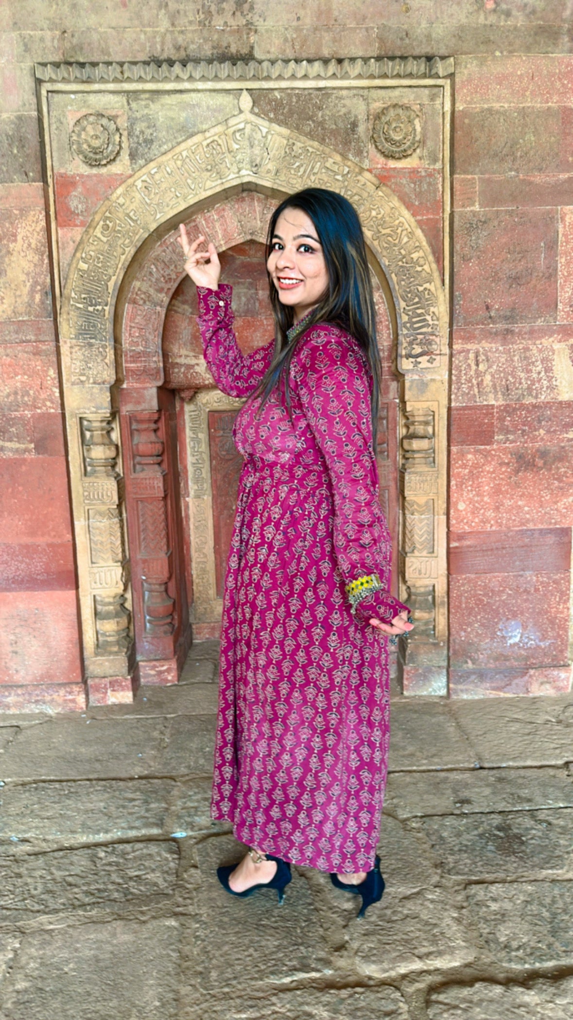 Magenta Rani Dress at Hand-Block Print