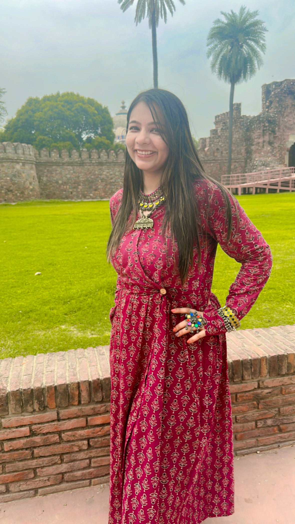 Magenta Rani Dress at Hand-Block Print