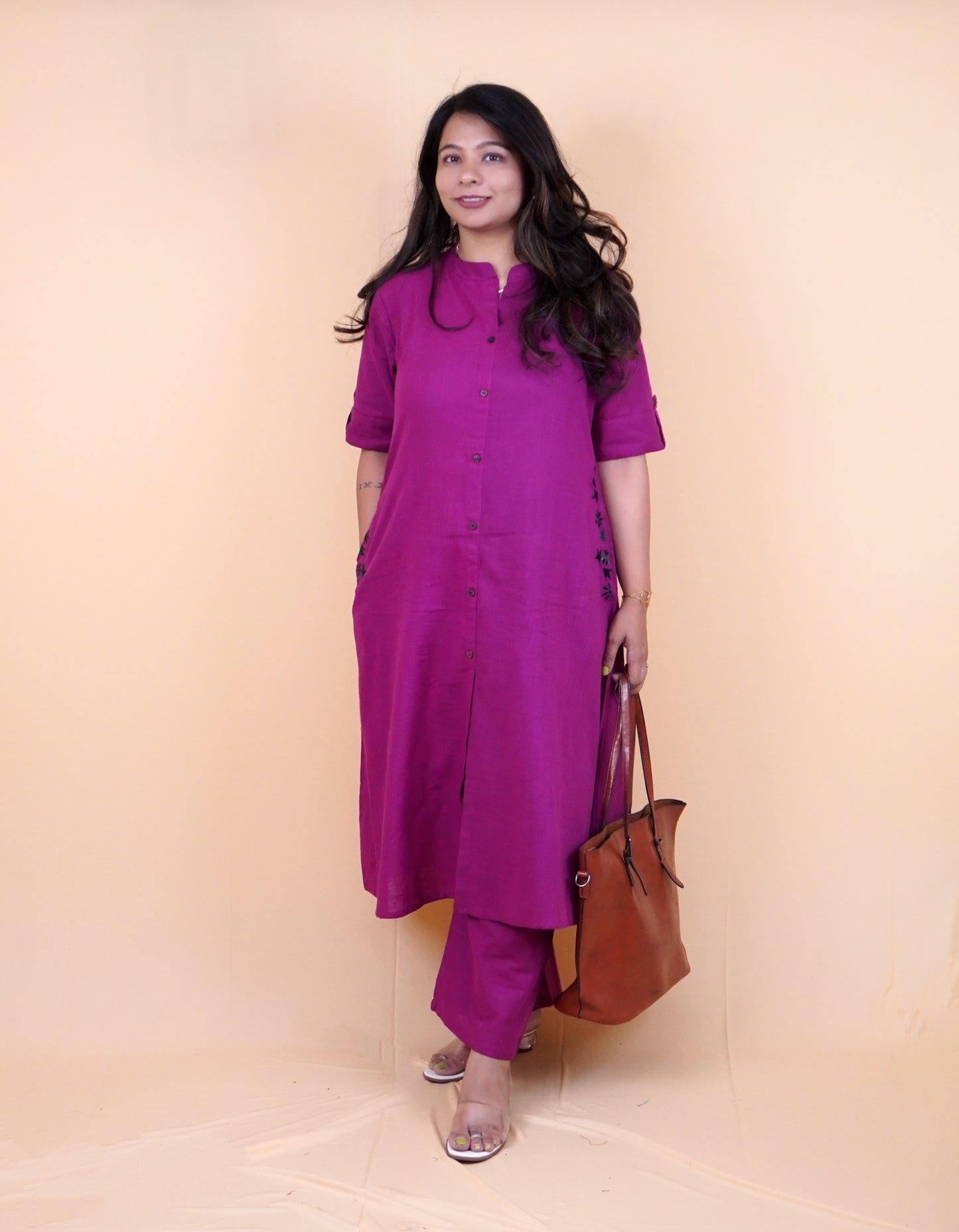 Pure Cotton Magenta color coord set with Pockets