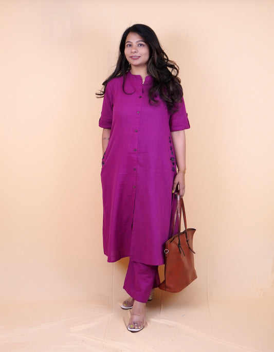 Pure Cotton Magenta color coord set with Pockets