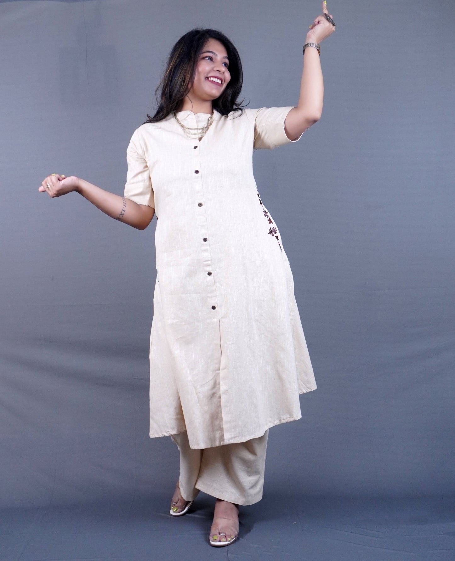 Perfect Summer Office Coord set in Pure Cotton at Off-white colour