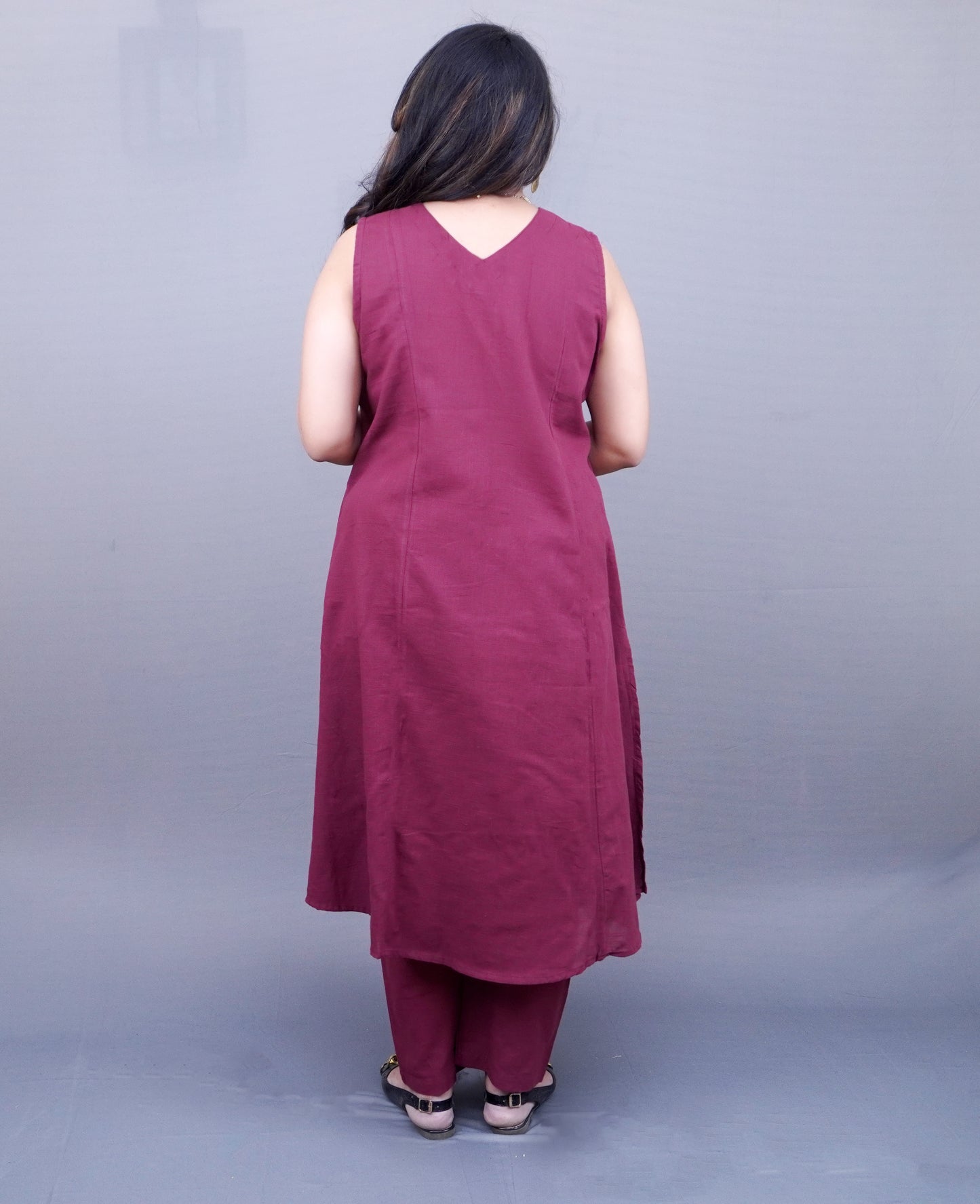 Wine color Pure Linen Coord Set