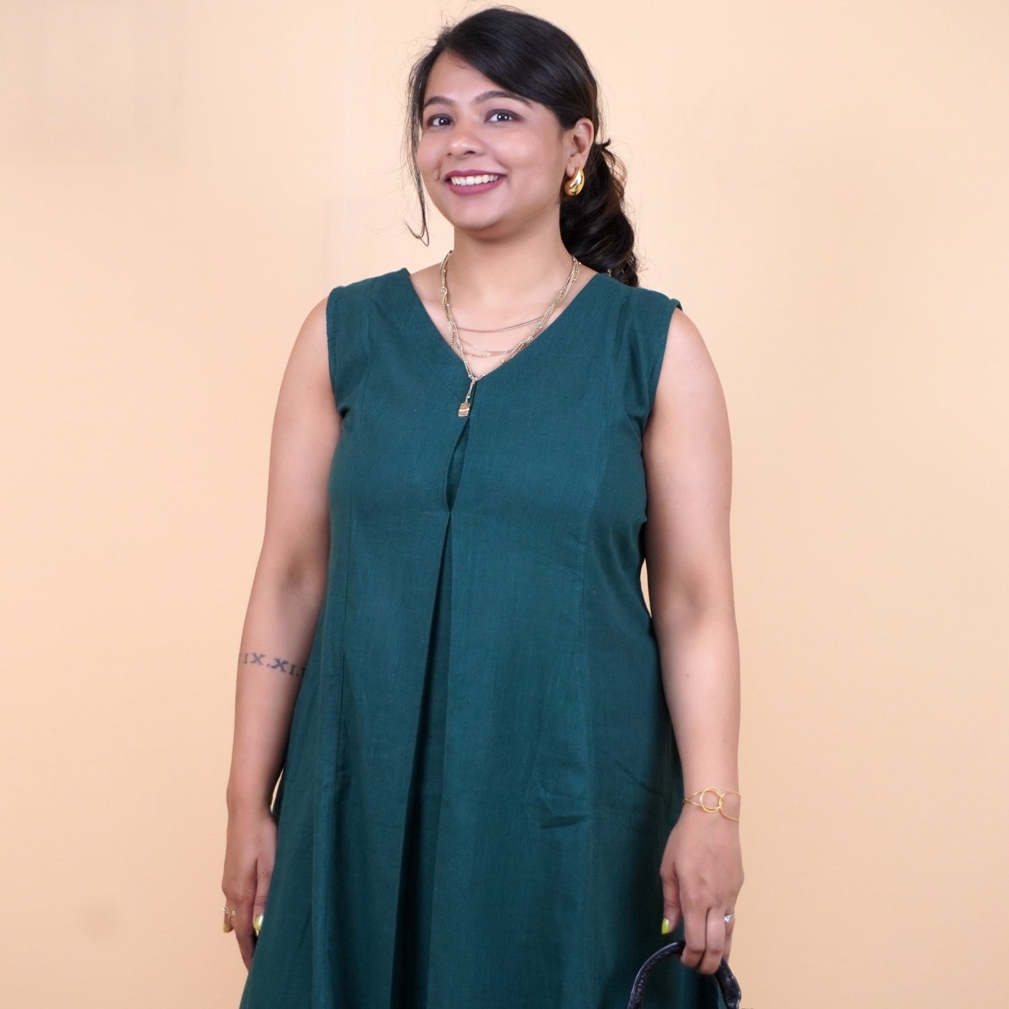 Bottle Green Pure Linen Office Wear Coord set