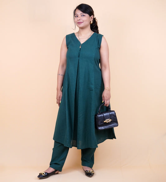 Bottle Green Pure Linen Office Wear Coord set