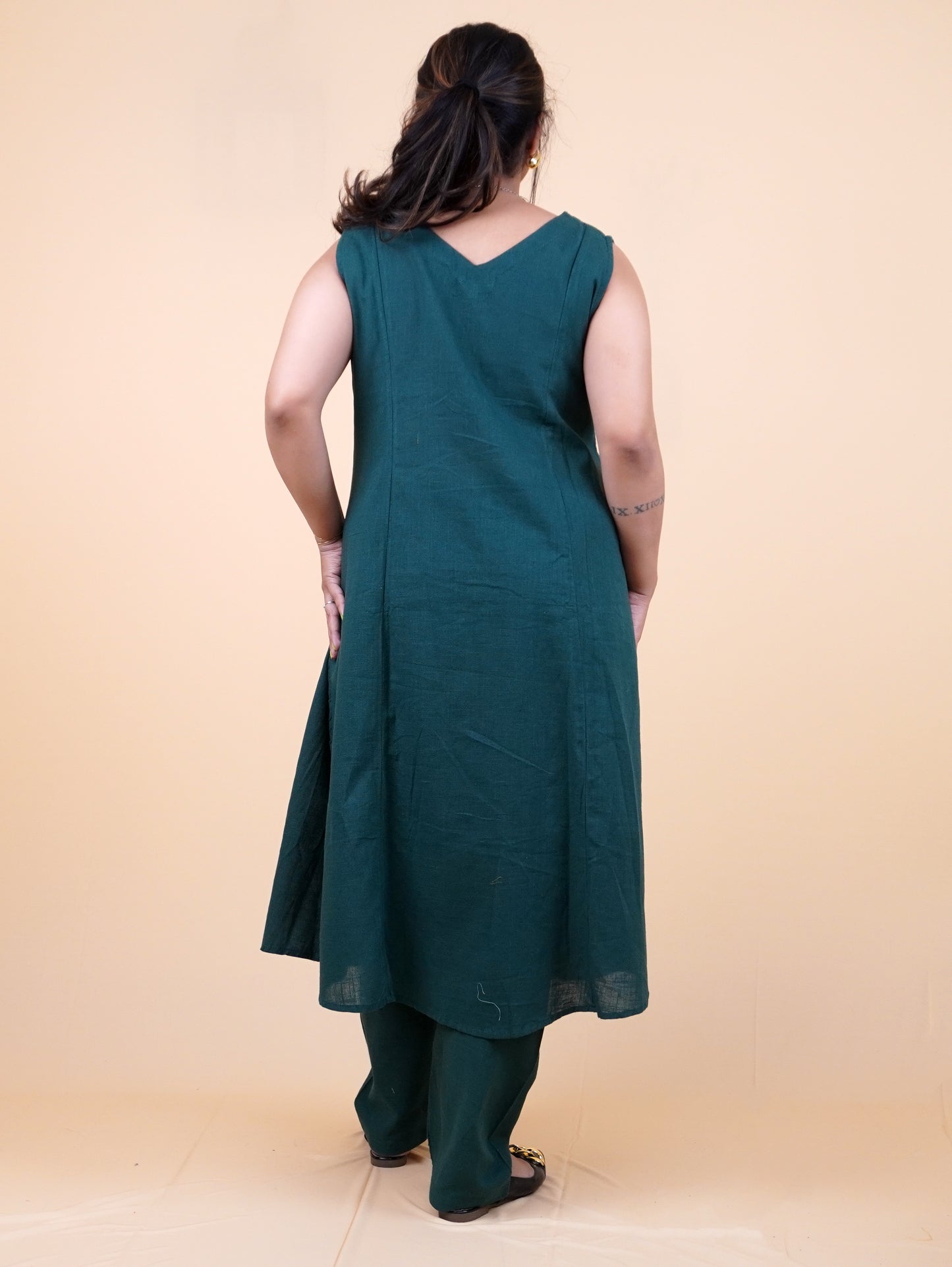 Bottle Green Pure Linen Office Wear Coord set
