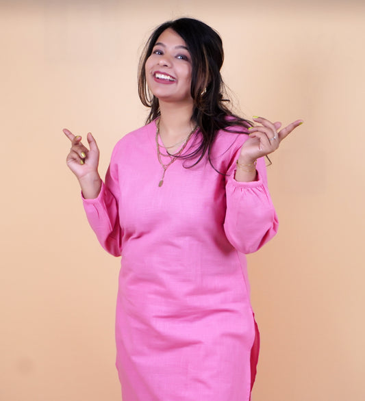 Pure Linen Baby Pink Coord set with cute Boho Sleeves