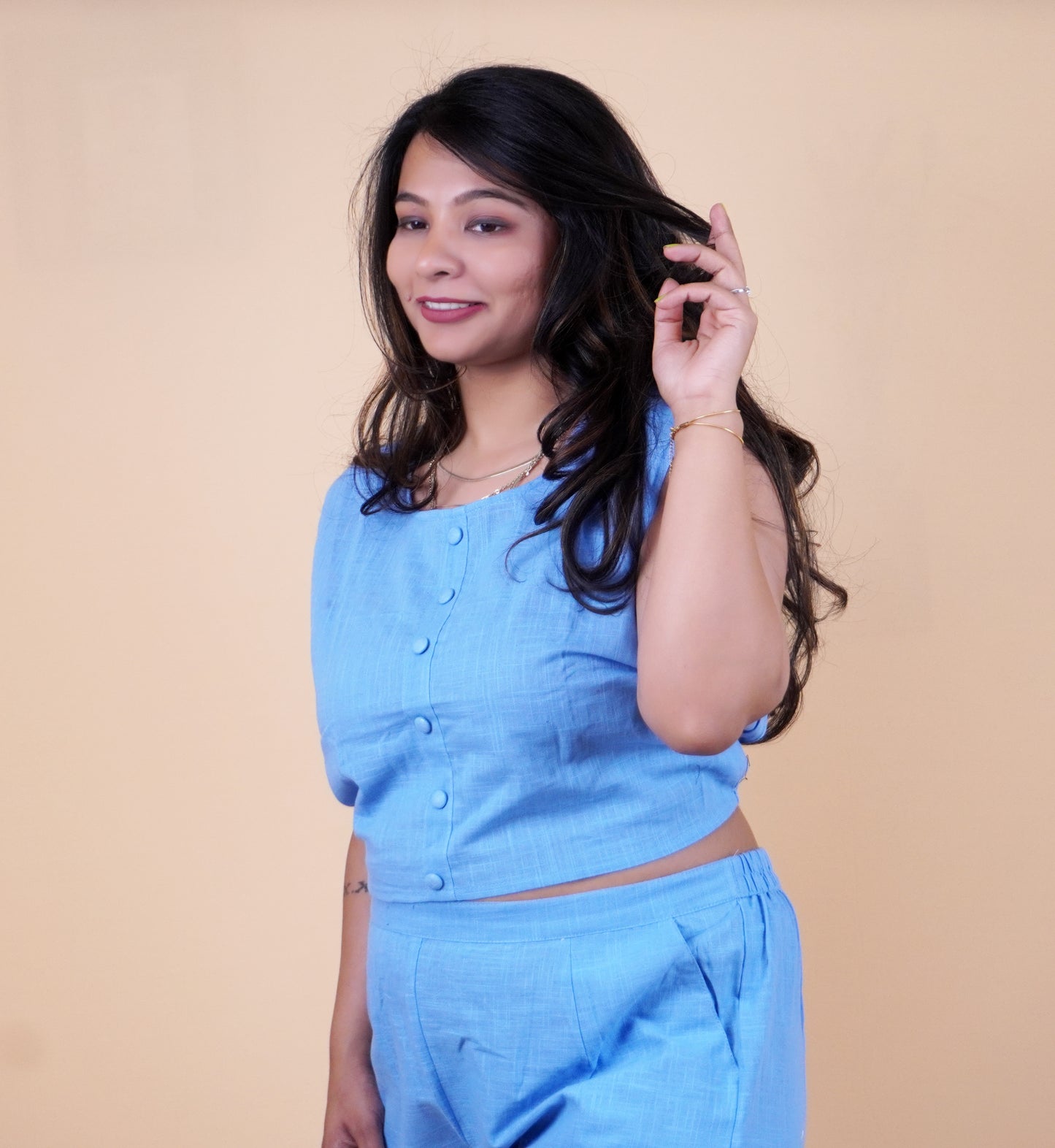 Powder-Blue Linen Coord set