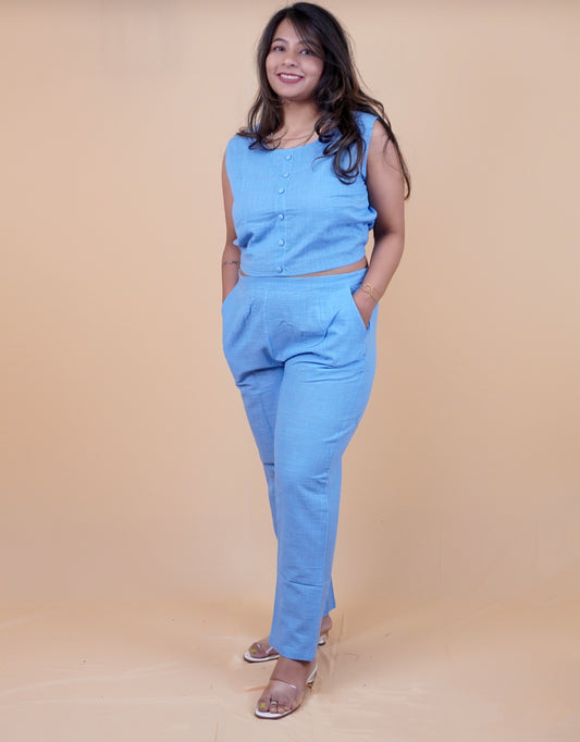 Powder-Blue Linen Coord set