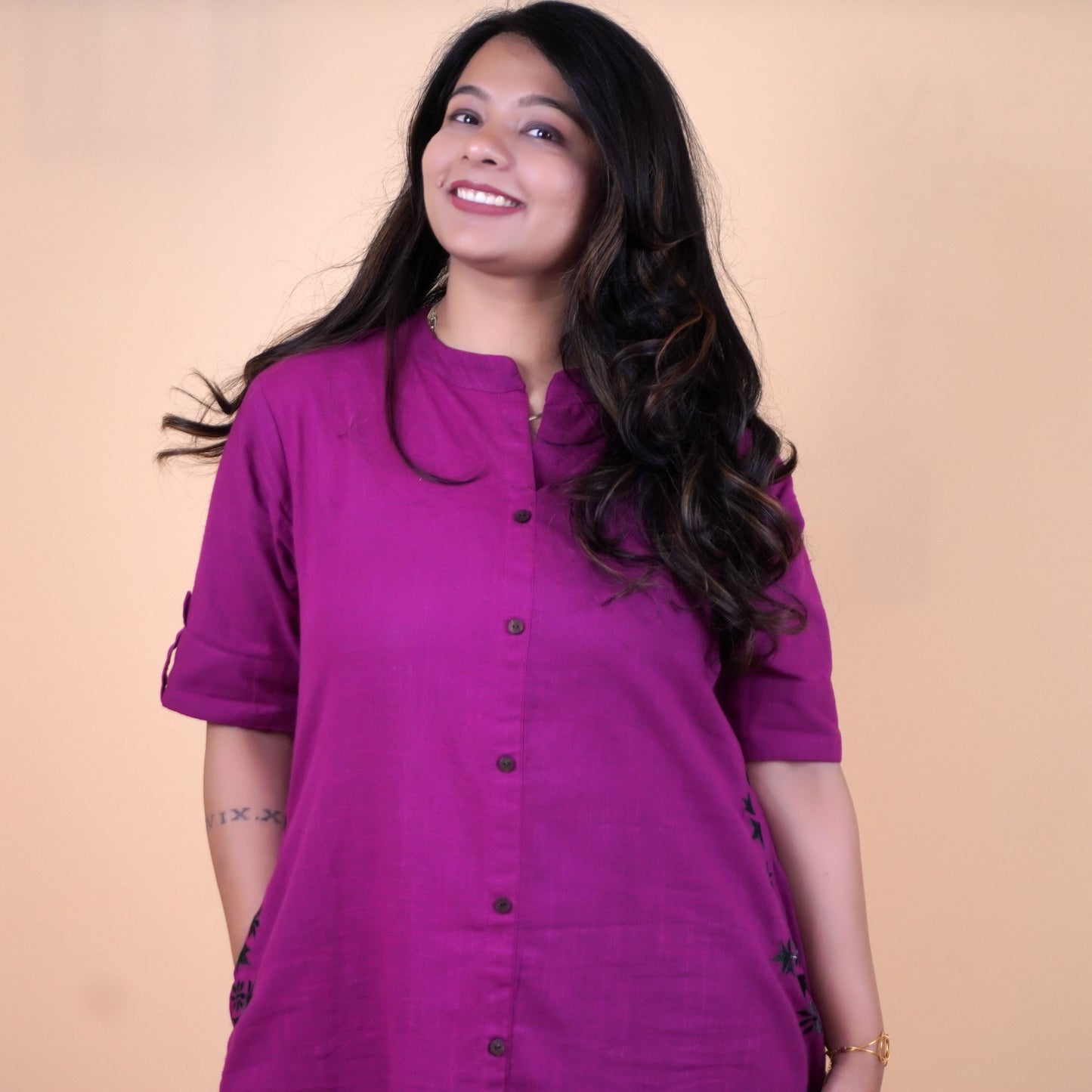 Pure Cotton Magenta color coord set with Pockets
