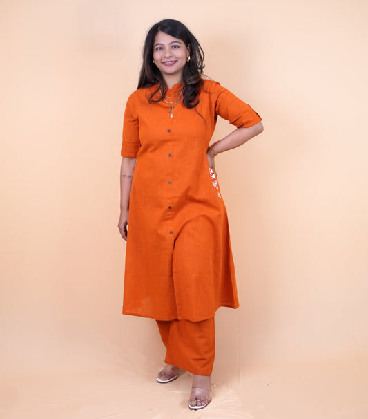 Pure cotton Rust Orange Coord Set with Pockets