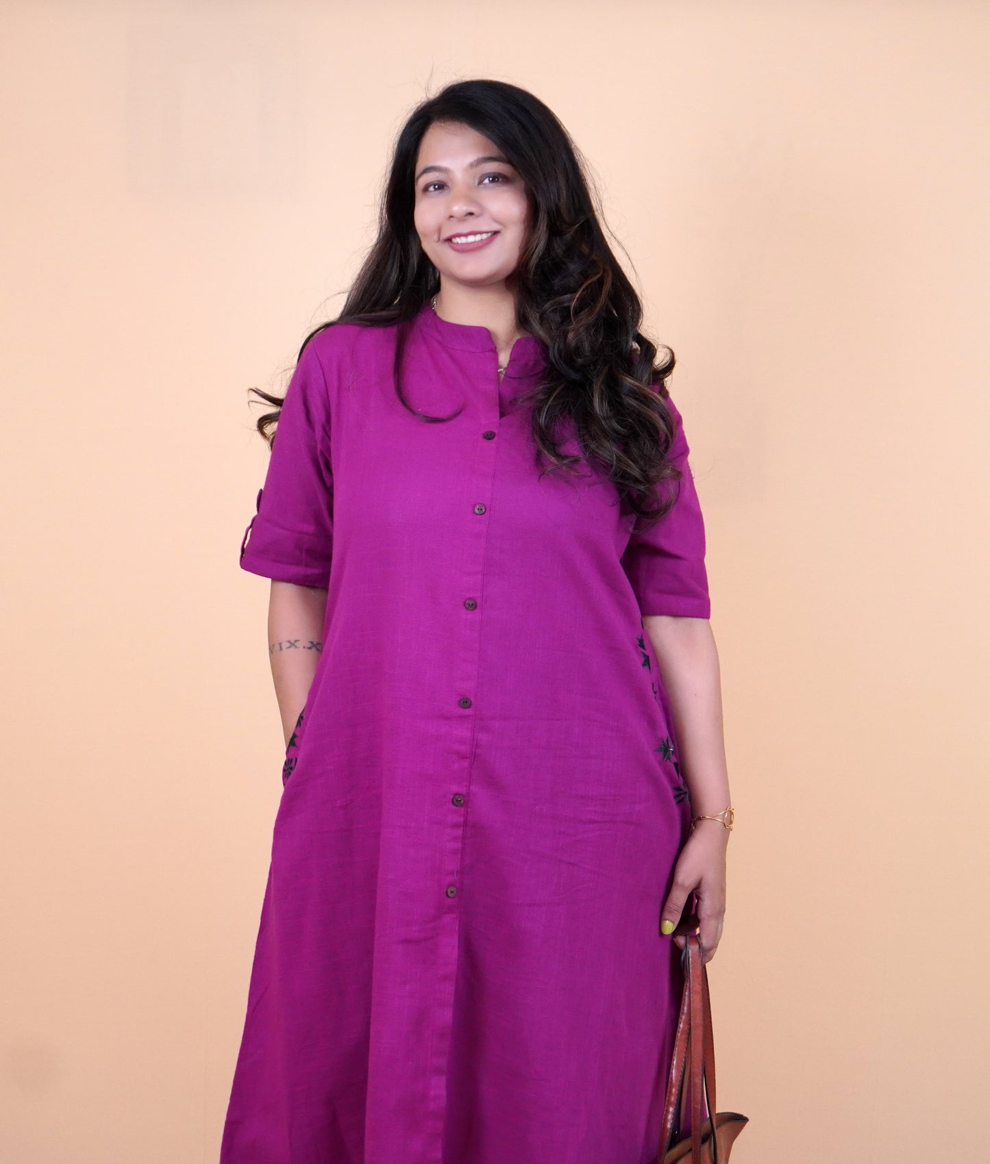 Pure Cotton Magenta color coord set with Pockets