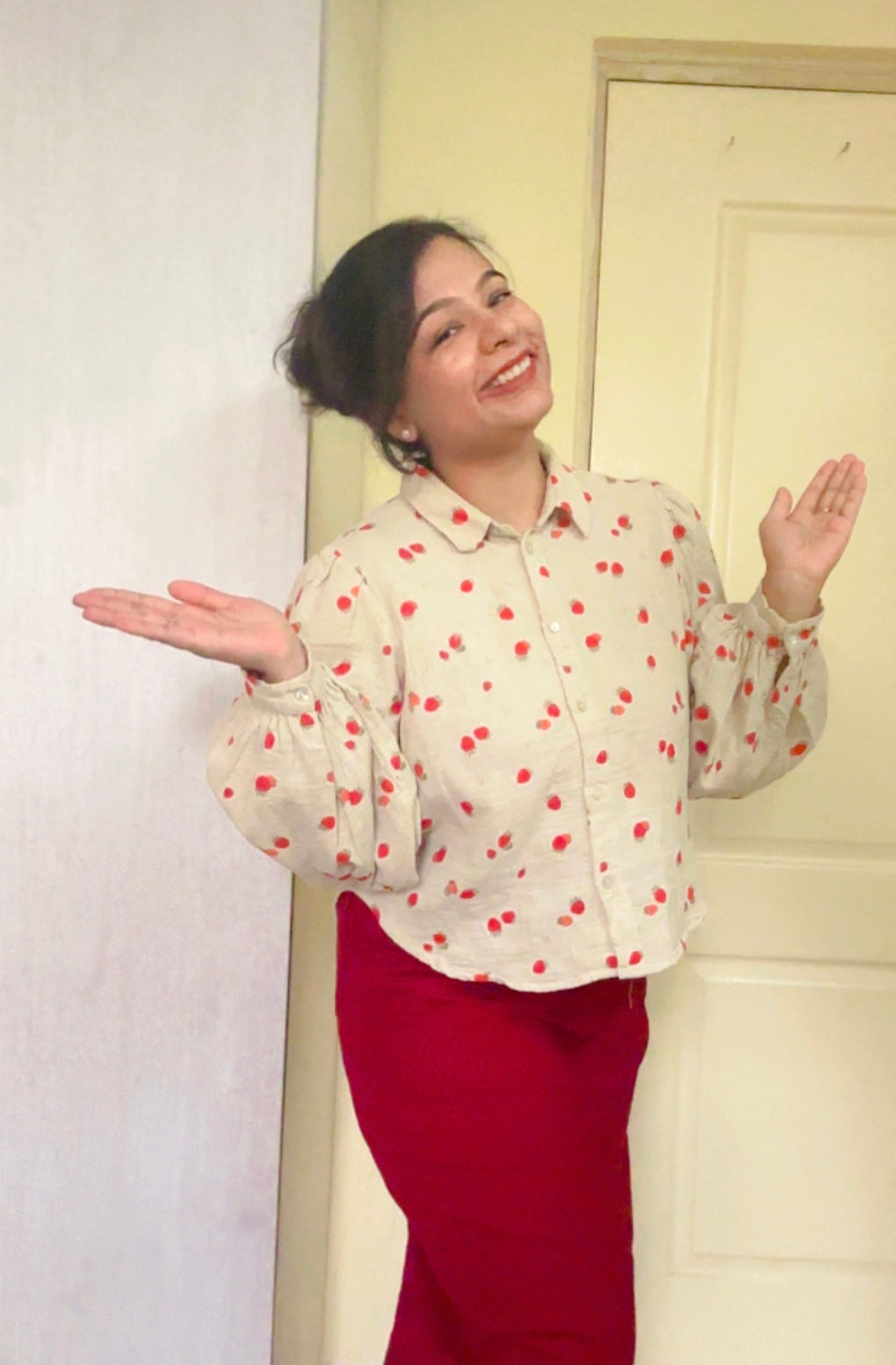 Cheery Print Boho Sleeves Cute Shirt