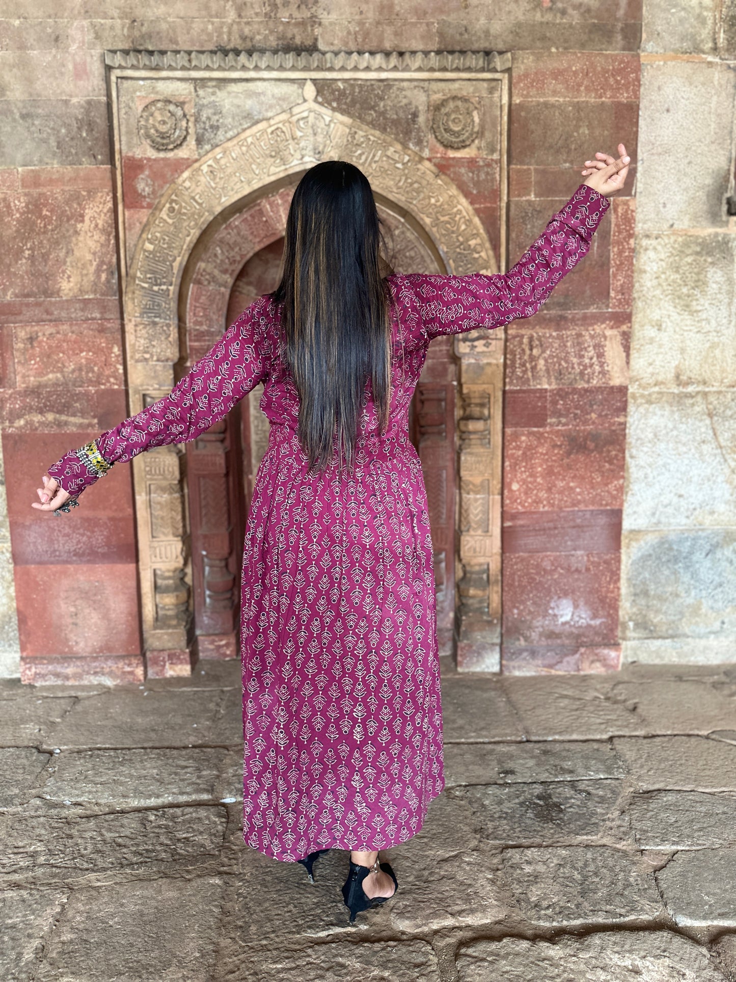 Magenta Rani Dress at Hand-Block Print