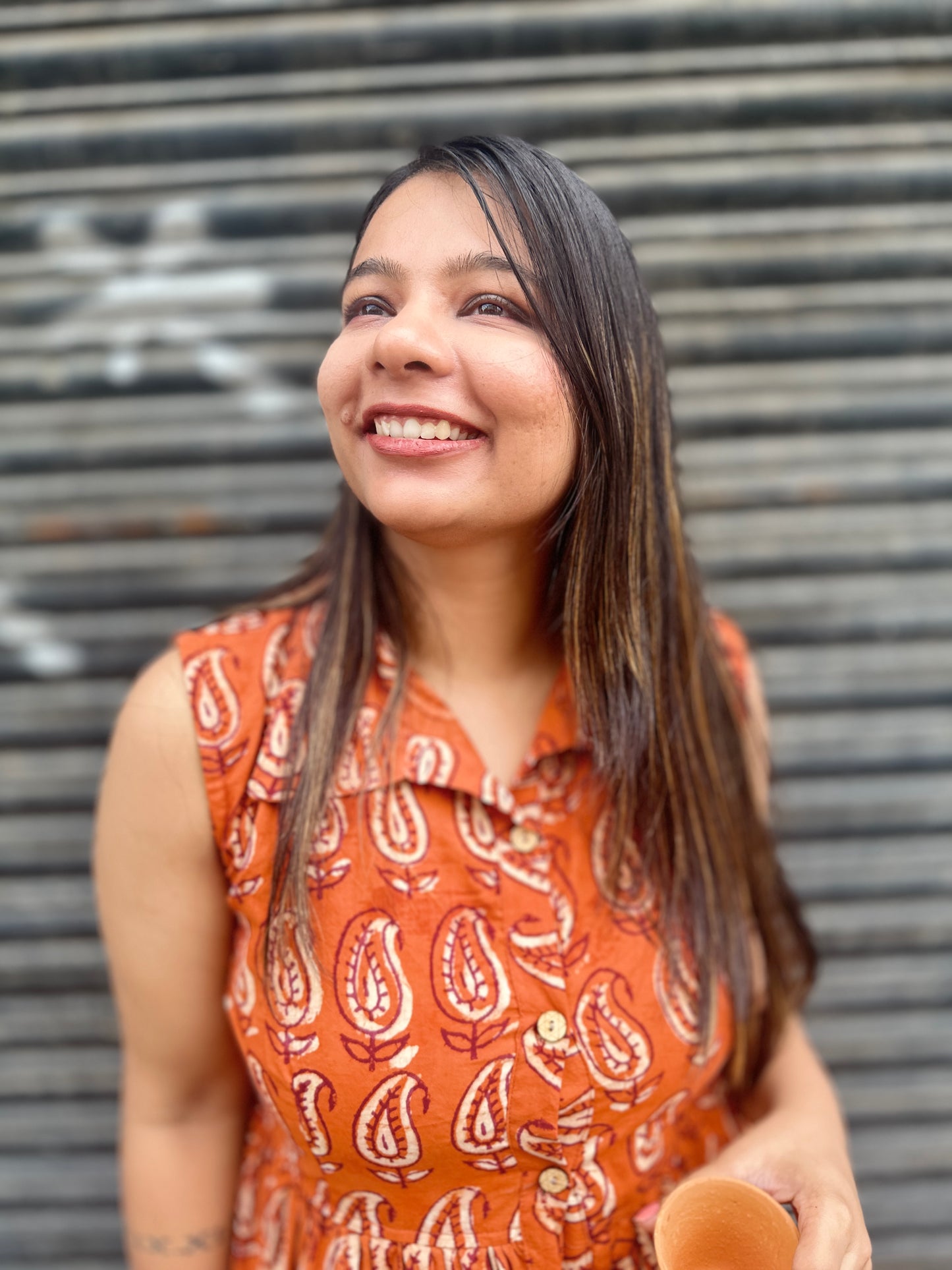 Rust Orange Hand-Block Printed Sleeveless Dress